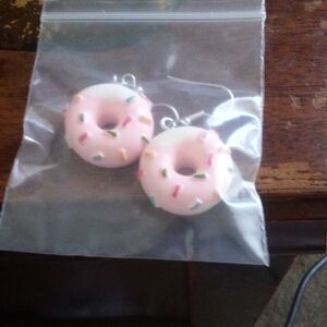 Pink Donut Earrings with Sprinkles